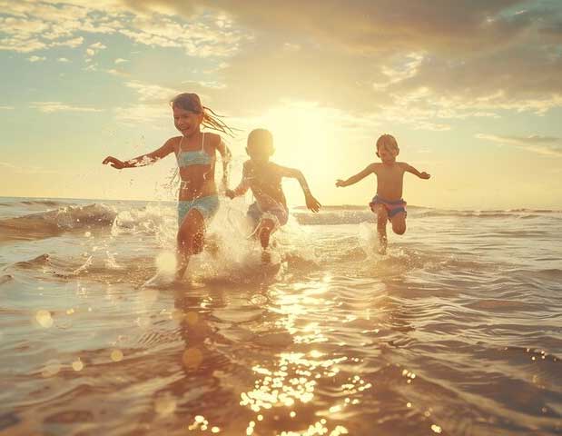 Children playing on a tropical beach